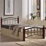 Aria Κρεβάτι Μονό για Στρώμα 90x200cm Μέταλλο Βαφή Μαύρο Ξύλο Καρυδί c530189