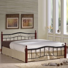 Aria Κρεβάτι Διπλό για Στρώμα 150x200cm Μέταλλο Βαφή Μαύρο Ξύλο Καρυδί c530190