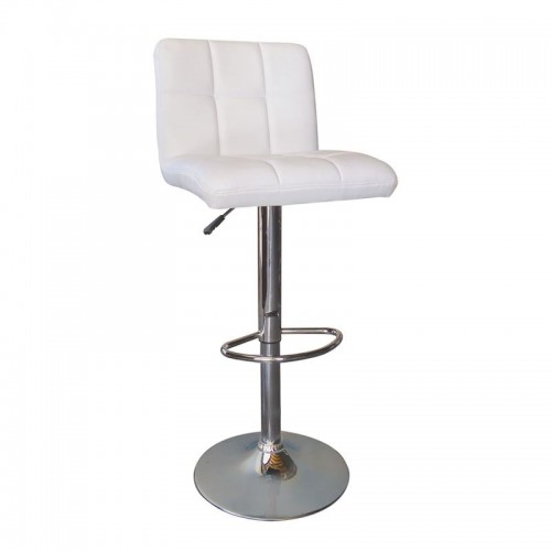 Line Σκαμπό BAR με Πλάτη Χρώμιο PU Άσπρο Ρυθμιζόμενο Ύψος Περιστρεφόμενο c530208
