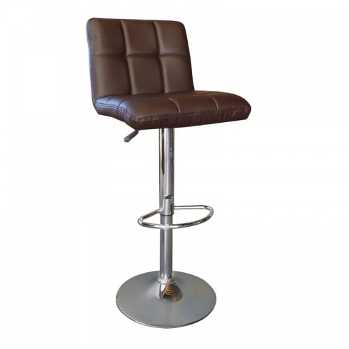 Line Σκαμπό BAR με Πλάτη Χρώμιο PU Σκούρο Καφέ Ρύθμιση Ύψους Περιστρεφόμενο c530209