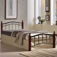 Aria Κρεβάτι Ημίδιπλο για Στρώμα 110x200cm Μέταλλο Βαφή Μαύρο Ξύλο Καρυδί c530240