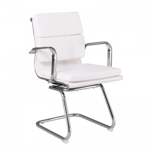 Πολυθρόνα Γραφείου Επισκέπτη Μέταλλο Χρώμιο PU Άσπρο c530326