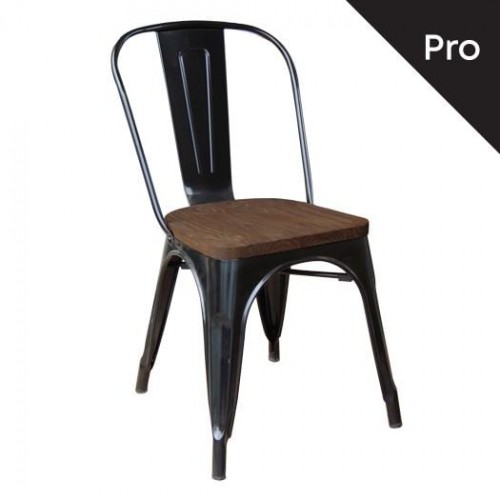 Intra Wood Καρέκλα Pro Στοιβαζόμενη Μέταλλο Βαφή Μαύρο Κάθισμα Dark Oak c530360