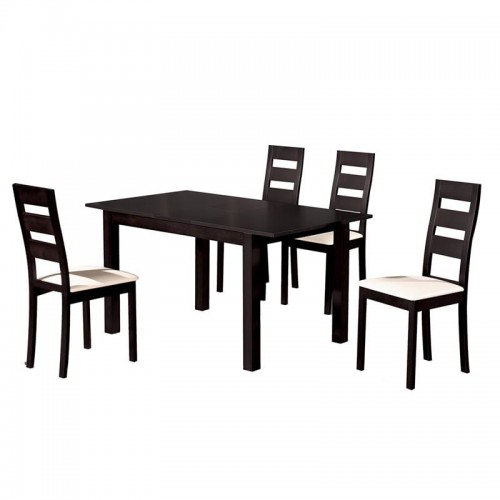 Mila Set Τραπεζαρία Κουζίνας Ξύλινη Επεκτεινόμενο Τραπέζι 4 Καρέκλες Σκ Καρυδί PVC Εκρού c530405