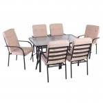 Astir Set Τραπεζαρία Κήπου Τραπέζι 6 Πολυθρόνες Μέταλλο Ανθρακί Γυαλί Μαξιλάρι Μπεζ c530444