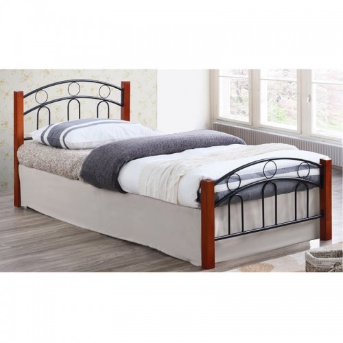 Tono Κρεβάτι Μονό για Στρώμα 90x190cm Μέταλλο Βαφή Μαύρο Ξύλο Καρυδί c530537