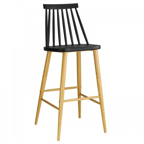 Vita Σκαμπό BAR με Πλάτη Μέταλλο Βαφή Φυσικό PP Μαύρο set 4τεμ c530605