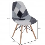 Legno Καρέκλα Τραπεζαρίας Πόδια Οξιά Κάθισμα PP με Ύφασμα Patchwork Black White c530625