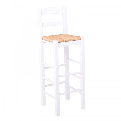 Sifnos Σκαμπό BAR με Πλάτη Οξιά Εμποτισμός Λάκα Άσπρο Κάθισμα Ψάθα c530738