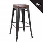 Intra Σκαμπό Bar Pro Στοιβαζόμενο Μέταλλο Βαφή Antique Black Pu Σκούρο Καφέ c530837