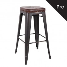 Intra Σκαμπό Bar Pro Στοιβαζόμενο Μέταλλο Βαφή Antique Black Pu Σκούρο Καφέ c530837