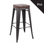 Intra Σκαμπό Bar Pro Στοιβαζόμενο Μέταλλο Βαφή Antique Black Pu Σκούρο Καφέ c530837