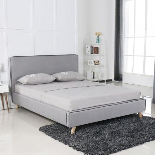 Ora Κρεβάτι Διπλό για Στρώμα 160x200cm Ύφασμα Ανοιχτό Γκρι c530853