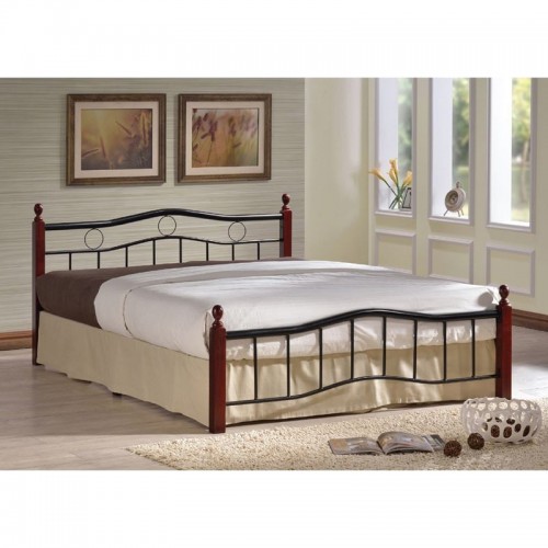 Aria Κρεβάτι Διπλό για Στρώμα 140x190cm Μέταλλο Βαφή Μαύρο Ξύλο Καρυδί c530886