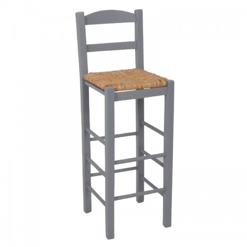 Sifnos Σκαμπό BAR με Πλάτη Οξιά Εμποτισμός Λάκα Γκρι Κάθισμα Ψάθα c530929