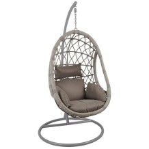 SASA Κρεμαστή Πολυθρόνα Wicker Grey Μέταλλο Βαφή Γκρι Μαξιλάρι Cappuccino c530996