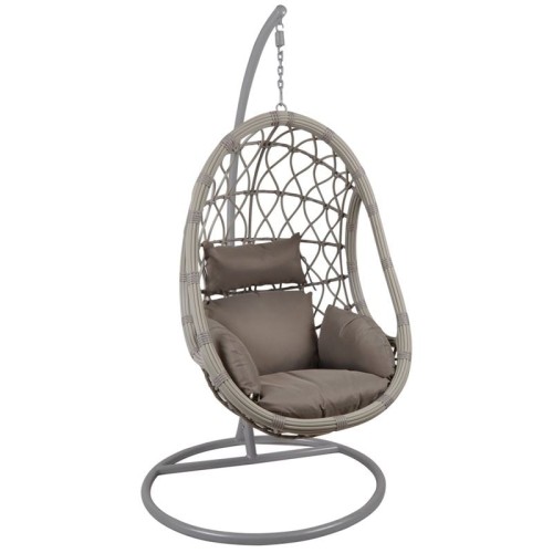 SASA Κρεμαστή Πολυθρόνα Wicker Grey Μέταλλο Βαφή Γκρι Μαξιλάρι Cappuccino c530996