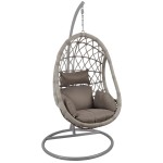 SASA Κρεμαστή Πολυθρόνα Wicker Grey Μέταλλο Βαφή Γκρι Μαξιλάρι Cappuccino c530996