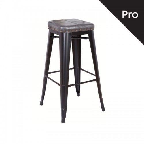 Intra Σκαμπό Bar Pro Στοιβαζόμενο Μέταλλο Βαφή Μαύρο Matte Pu Σκούρο Γκρι c531026