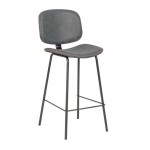 Orzo Σκαμπό ΒAR με Πλάτη Μέταλλο Βαφή Μαύρο PU Απόχρωση Vintage Grey c531075