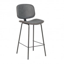 Orzo Σκαμπό ΒAR με Πλάτη Μέταλλο Βαφή Μαύρο PU Απόχρωση Vintage Grey c531075