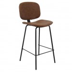 Orzo Σκαμπό ΒAR με Πλάτη Μέταλλο Βαφή Μαύρο PU Απόχρωση Vintage Brown c531076