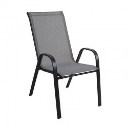 Reno Πολυθρόνα Στοιβαζόμενη Κήπου Μέταλλο Βαφή Μαύρο Textilene Γκρι 4 20kg c531124