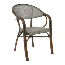 Verdi Πολυθρόνα Dining Αλουμίνιο Βαφή Καρυδί Textilene Μπεζ Στοιβαζόμενη c531230