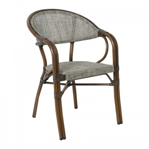 Verdi Πολυθρόνα Dining Αλουμίνιο Βαφή Καρυδί Textilene Μπεζ Στοιβαζόμενη c531230