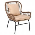 Suo MAX Πολυθρόνα Μέταλλο Βαφή Μαύρο Wicker Φυσικό Μαξιλάρι Μπεζ 64x69x89cm c531442