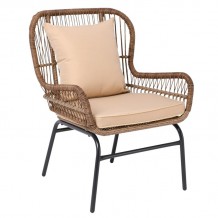 Suo MAX Πολυθρόνα Μέταλλο Βαφή Μαύρο Wicker Φυσικό Μαξιλάρι Μπεζ 64x69x89cm c531442