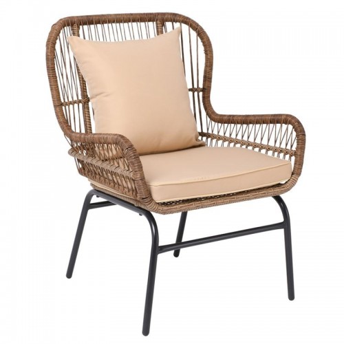 Suo MAX Πολυθρόνα Μέταλλο Βαφή Μαύρο Wicker Φυσικό Μαξιλάρι Μπεζ 64x69x89cm c531442