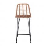 Salin Σκαμπό BAR-Pro με Πλάτη Μέταλλο Βαφή Μαύρο Wicker Φυσικό c531451
