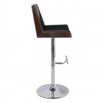 New Σκαμπό BAR με Πλάτη Χρώμιο Καρυδί ΡU Μαύρο Ρύθμιση Ύψους Περιστρεφόμενο c531465