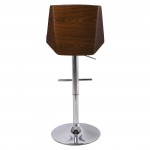 New Σκαμπό BAR με Πλάτη Χρώμιο Καρυδί ΡU Μαύρο Ρύθμιση Ύψους Περιστρεφόμενο c531465