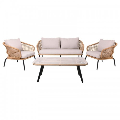 SASA Plus Set Σαλόνι Κήπου ALU Μαύρο Γυαλί Wicker Φυσικό Τραπέζι 2 Θέσιος 2 Πολυθρόνες c531471