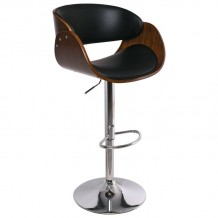 Gioia Σκαμπό BAR με Πλάτη Βάση Χρώμιο Καρυδί PU Μαύρο Ρυθμιζόμενο Ύψος c531505