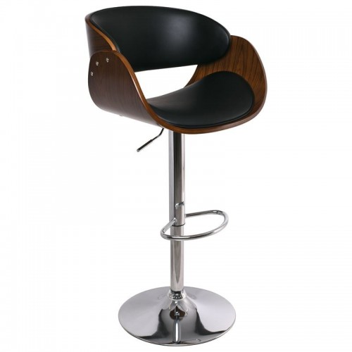 Gioia Σκαμπό BAR με Πλάτη Βάση Χρώμιο Καρυδί PU Μαύρο Ρυθμιζόμενο Ύψος c531505