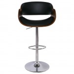 Gioia Σκαμπό BAR με Πλάτη Βάση Χρώμιο Καρυδί PU Μαύρο Ρυθμιζόμενο Ύψος c531505