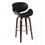 Gole Σκαμπό BAR με Πλάτη Απόχρωση Καρυδί PU Μαύρο Περιστρεφόμενο c531509