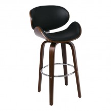 Gole Σκαμπό BAR με Πλάτη Απόχρωση Καρυδί PU Μαύρο Περιστρεφόμενο c531509