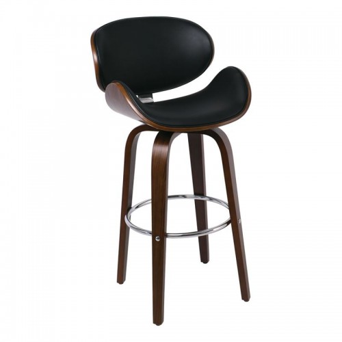 Gole Σκαμπό BAR με Πλάτη Απόχρωση Καρυδί PU Μαύρο Περιστρεφόμενο c531509