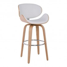 Gole Σκαμπό BAR με Πλάτη Απόχρωση Φυσικό PU Άσπρο Περιστρεφόμενο c531528