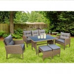 Kalia Σαλόνι Τραπεζαρία Τραπέζι 3Θέσιος 2 Πολυθρόνες 2 Σκαμπό Μέταλλο Wicker Φυσικό c531552