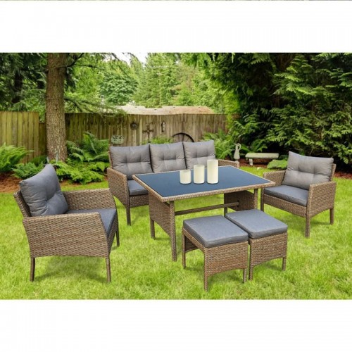 Kalia Σαλόνι Τραπεζαρία Τραπέζι 3Θέσιος 2 Πολυθρόνες 2 Σκαμπό Μέταλλο Wicker Φυσικό c531552