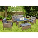 Kalia Σαλόνι Τραπεζαρία Τραπέζι 3Θέσιος 2 Πολυθρόνες 2 Σκαμπό Μέταλλο Wicker Φυσικό c531552