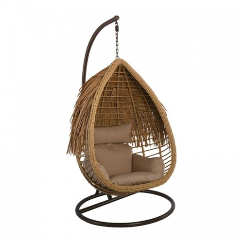 SASA TROPIC Κρεμαστή Πολυθρόνα Wicker Φυσικό Μέταλλο Brown Μαξιλάρι Μπεζ c531572