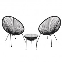 Roqueta Set Κήπου Βεράντας Τραπέζι 2 Πολυθρόνες Μέταλλο Μαύρο Rattan Μαύρο c531585