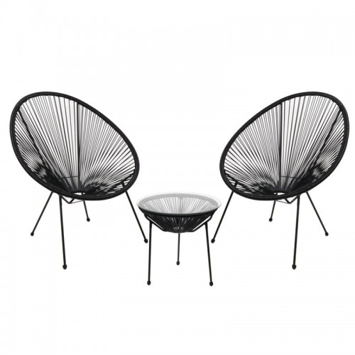 Roqueta Set Κήπου Βεράντας Τραπέζι 2 Πολυθρόνες Μέταλλο Μαύρο Rattan Μαύρο c531585
