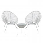 Roqueta Set Κήπου Βεράντας Τραπέζι 2 Πολυθρόνες Μέταλλο Άσπρο Rattan Άσπρο c531588